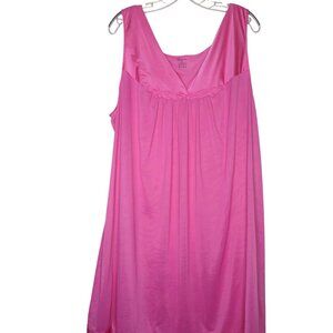 Vanity Fair Womens Pink Nylon Sleeveless Nightgown 3X Gathered V-Neck Satin Hem